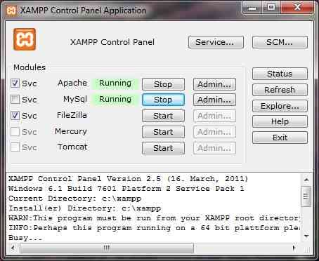 XAMPP control panel